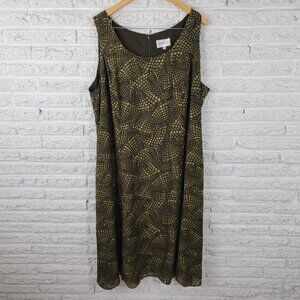 Studio I Womens Dress 22W Plus Sleeveless Shift Green Geometric Zip GEO173E